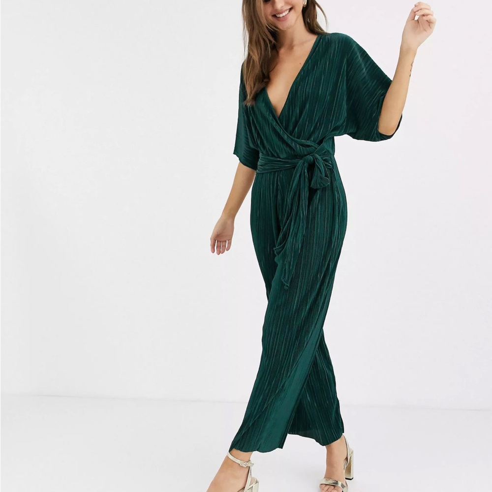 ASOS DESIGN plisse wrap tie jumpsuit